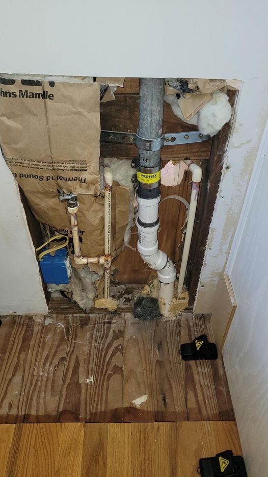 Wall opened for a leak repair by Rooter-Man of Austin, real job photo