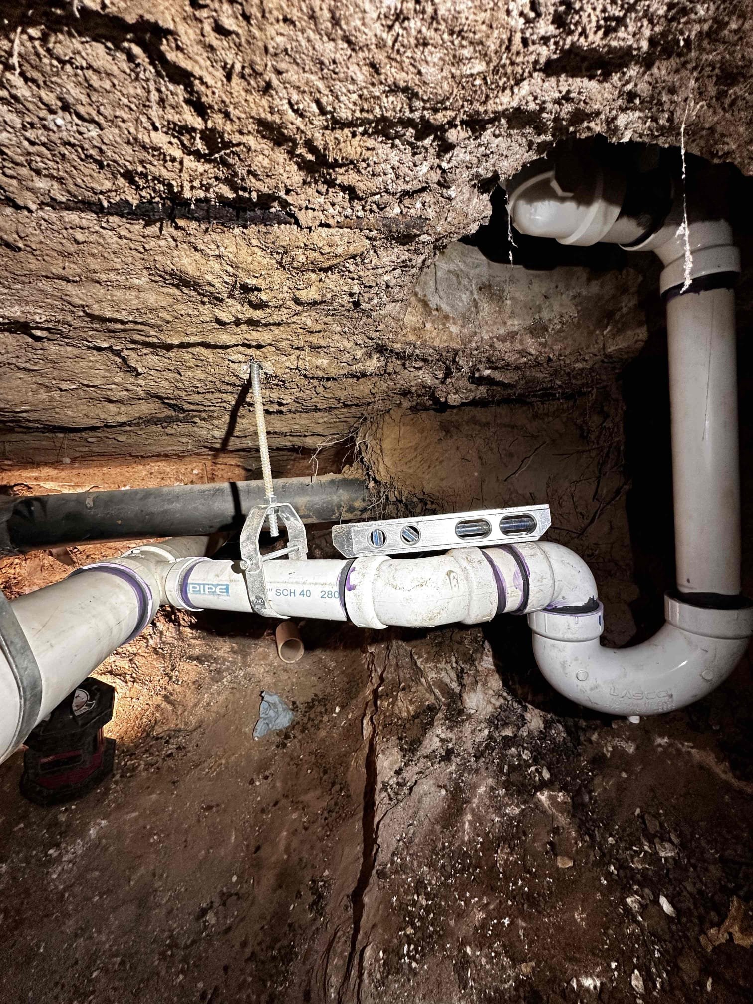 New drain lines set by Rooter-Man of Austin in an excavated line, real job photo