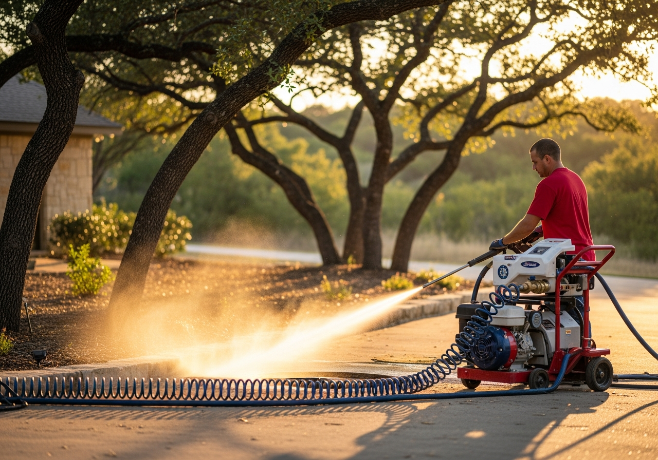 Hydro jetting a clogged drain line in Austin