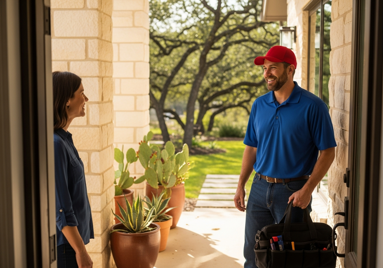 Rooter-Man of Austin technician greeting a homeowner